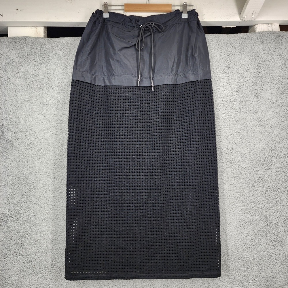 LINK by Ogi Antunac Black Mesh Mixed Media Maxi‎ Skirt Drawstring Waist Medium